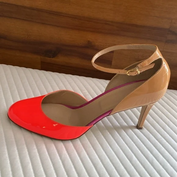J. Crew Coraline Patent Leather Colorblock Ankle Strap Pumps Heels. Size 10. - Picture 5 of 13